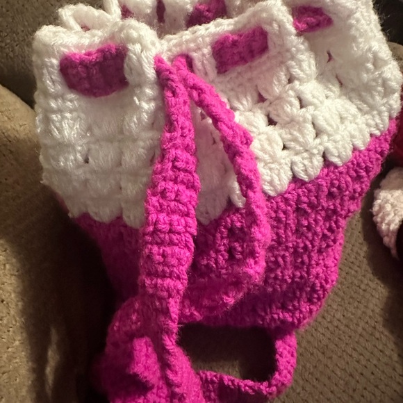 Vibrant Pink and White Crochet Tote - Picture 2 of 2